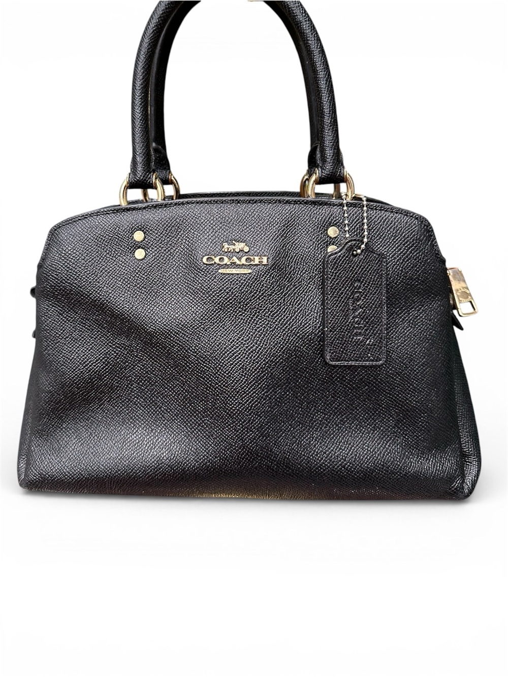 Coach Mini Lillie Carryall Black Crossgrain Leather Satchel Gold Hardware F57545